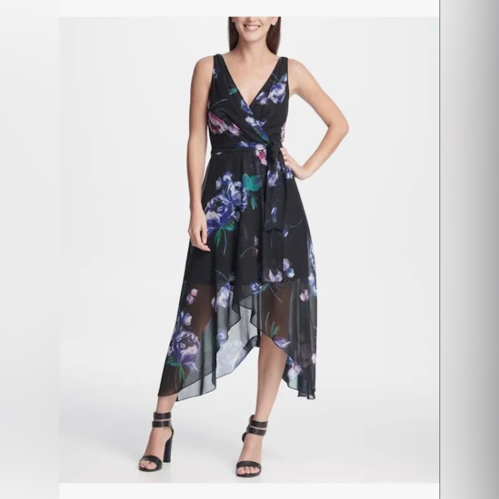 Dkny Womens Dresses Dkny Black Floral Sleeveless V Neck Midi Party Sheath Dress